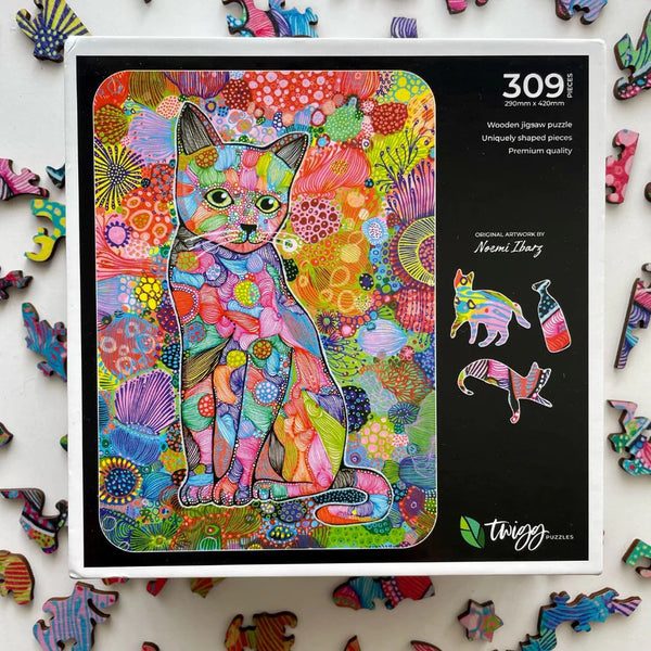 TWIGG Wooden Jigsaw Puzzle - 309 pieces - Carefree Cat - artist artwork