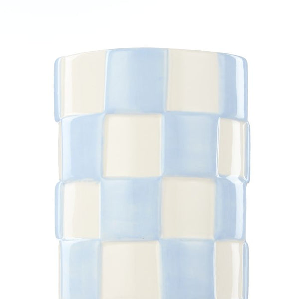 EMPORIUM LULU COLLECTION CHECK VASE ROUND BLUE 10.5X10.5X28.2CM