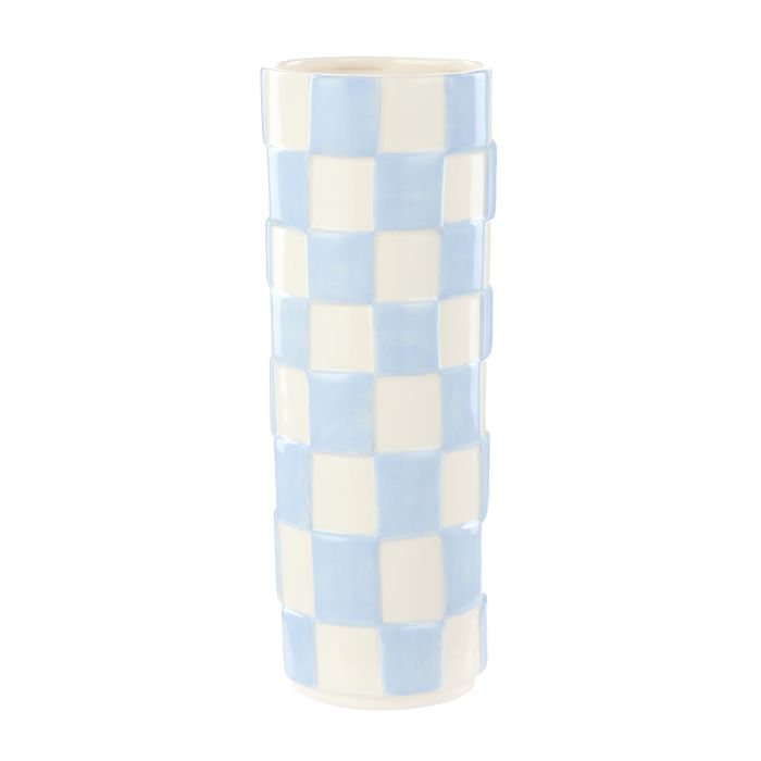 EMPORIUM LULU COLLECTION CHECK VASE ROUND BLUE 10.5X10.5X28.2CM
