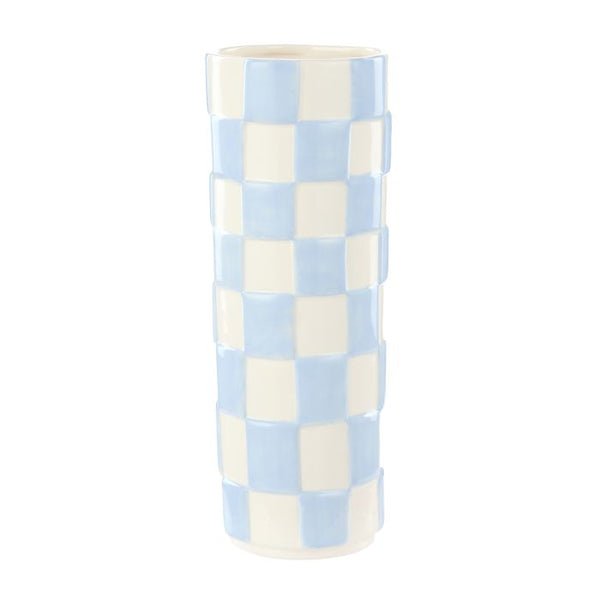 EMPORIUM LULU COLLECTION CHECK VASE ROUND BLUE 10.5X10.5X28.2CM