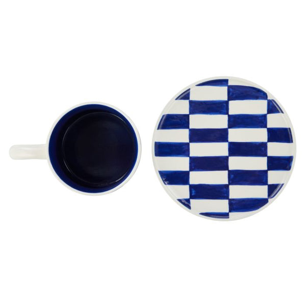 EMPORIUM CHECK MUG & PLATE SET LILAC & NAVY 15X15X1.5CM/300ML