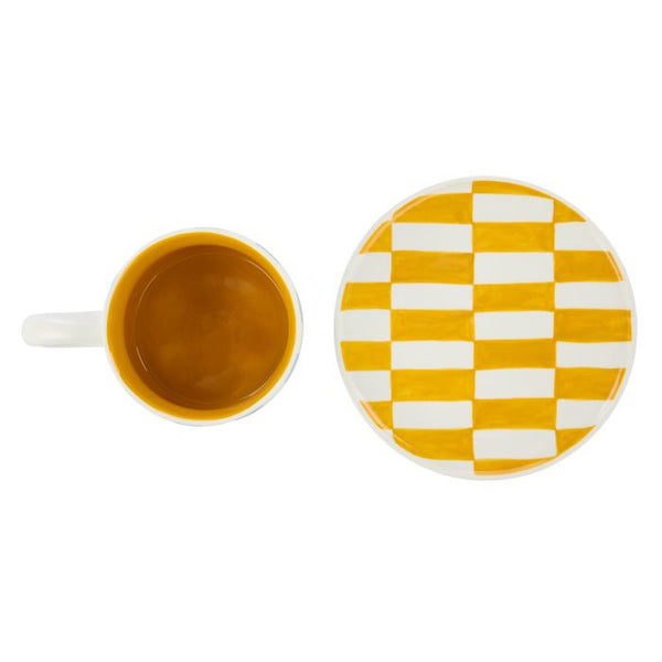 EMPORIUM CHECK MUG & PLATE SET BLUE & ORANGE 15X15X1.5CM/300ML