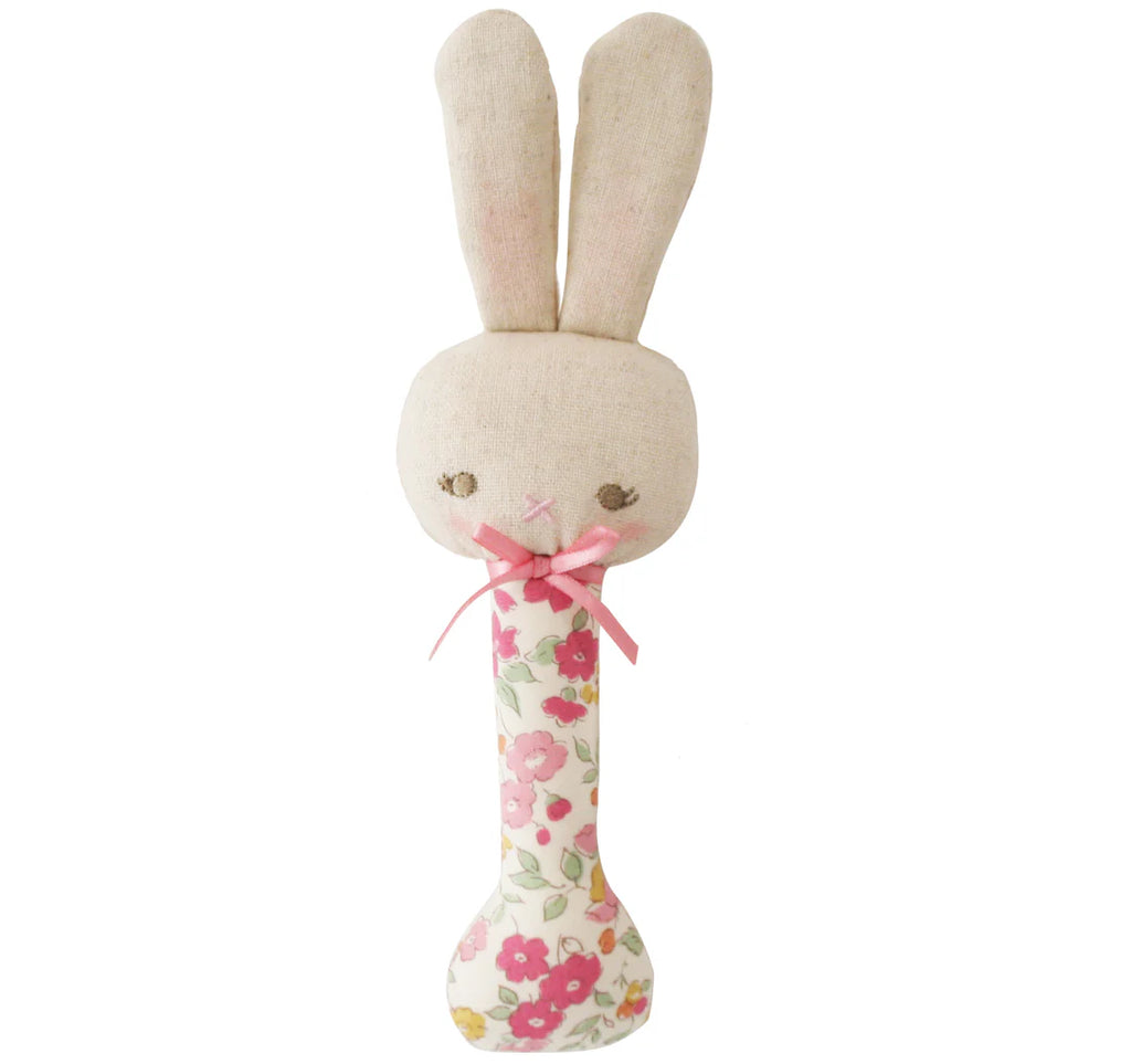 Alimrose  Linen Bunny Stick Rattle Rose Garden