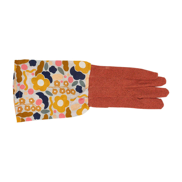 Garden Gloves Long Sleeve - Linen - Floral Puzzle Mustard