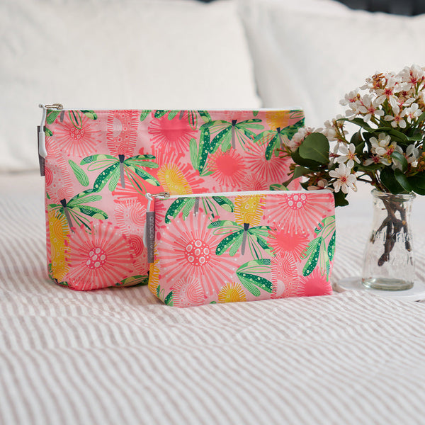 Cosmetic Bag  Cotton - Large - Pink Banksia