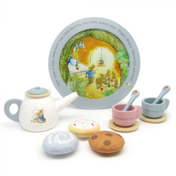 BEATRIX POTTER  PETER RABBIT WOODEN TEA PARTY SET