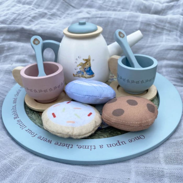 BEATRIX POTTER  PETER RABBIT WOODEN TEA PARTY SET