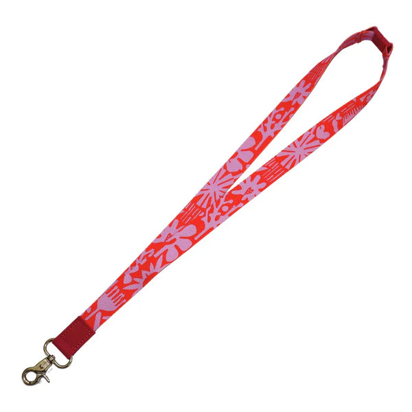 RO x Lordy Dordie Block Party Lanyard - Pink & Red with safety release clasp