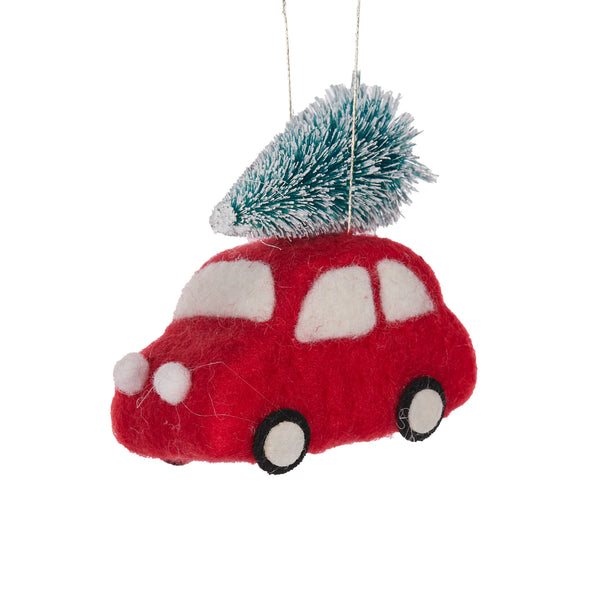 Holly & Ivy Wool Red Car With Tree