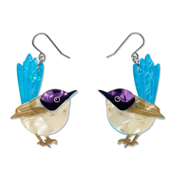 ERSTWILDER - Purple-Crowned Fairy Wren Drop Earrings
