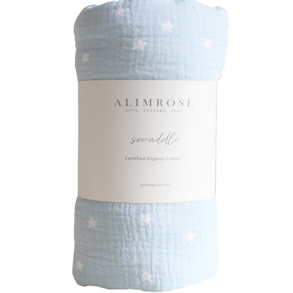 Alimrose  Muslin Swaddle Starry Night Baby Blue