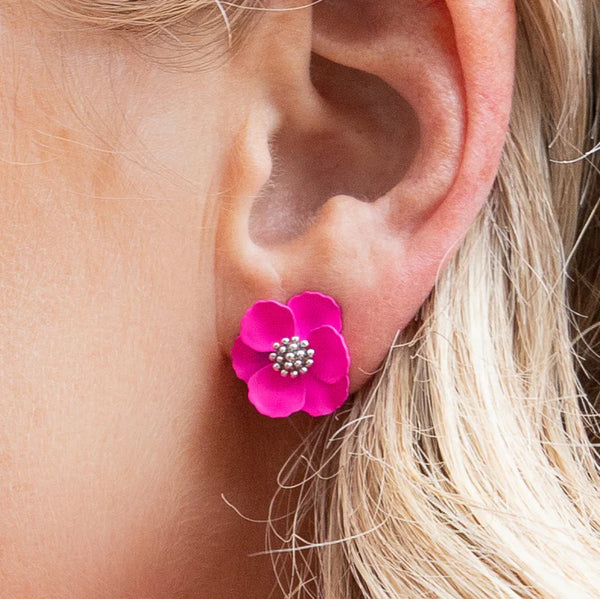 RO x Mid Bloom Stud Earrings - Hot Pink