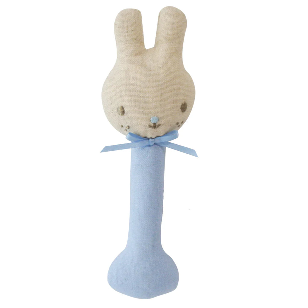 Alimrose  Linen Bunny Stick Rattle Blue