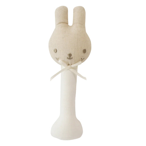 Alimrose Linen Bunny Stick Rattle — White