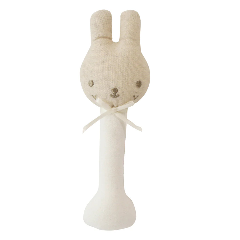 Alimrose  Linen Bunny Stick Rattle White