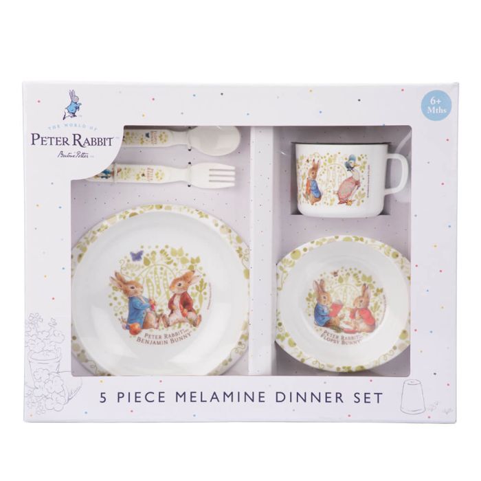 BEATRIX POTTER  PETER RABBIT 5 PIECE MELAMINE DINNER SET