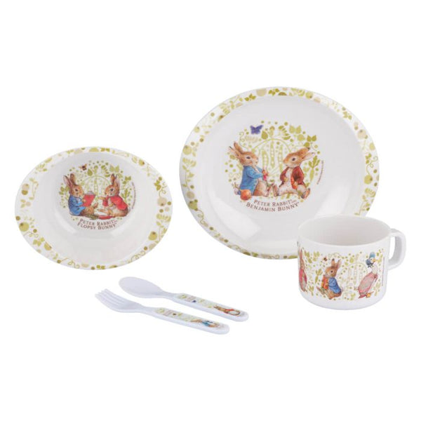 BEATRIX POTTER  PETER RABBIT 5 PIECE MELAMINE DINNER SET