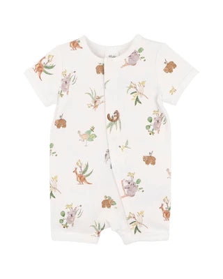 Minhaha Bébé ORGANIC AUSTRALIANA PRINT SS ZIP ROMPER