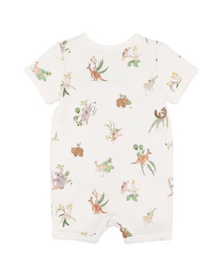 Minhaha Bébé ORGANIC AUSTRALIANA PRINT SS ZIP ROMPER