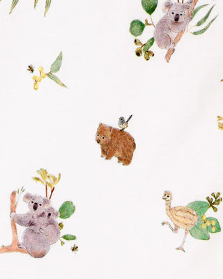 Minhaha Bébé ORGANIC AUSTRALIANA PRINT SS ZIP ROMPER