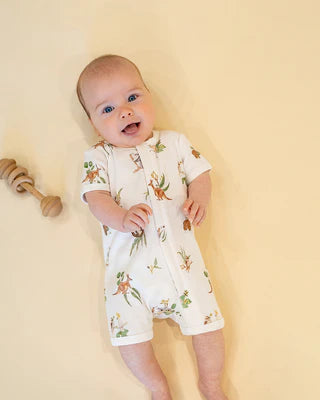 Minhaha Bébé ORGANIC AUSTRALIANA PRINT SS ZIP ROMPER
