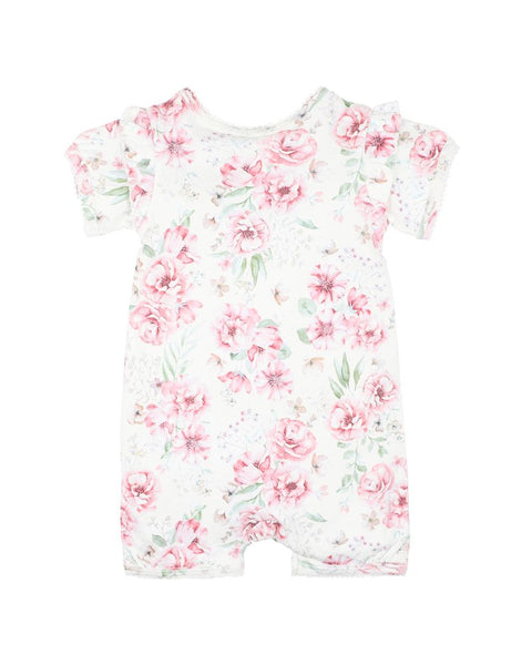 Bebe Evie Print SS Zip Romper