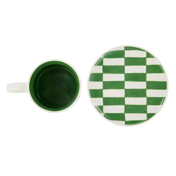EMPORIUM CHECK MUG & PLATE SET PINK & GREEN 15X15X1.5CM/300ML