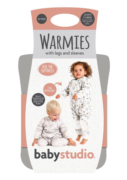 WARMIES - with arms and legs cotton (6-12m) 3.0 tog - grey marle/grey lines