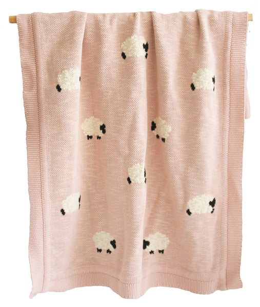 Alimrose Baa Baa Blanket Organic Cotton  - Pink 100 x 70cm