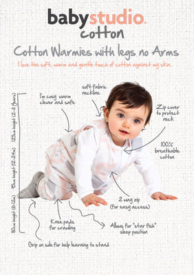 WARMIES -Sleeveless sleeping bag with legs cotton (6-12m) 2.5 TOG - oatmeal/rumble jungle